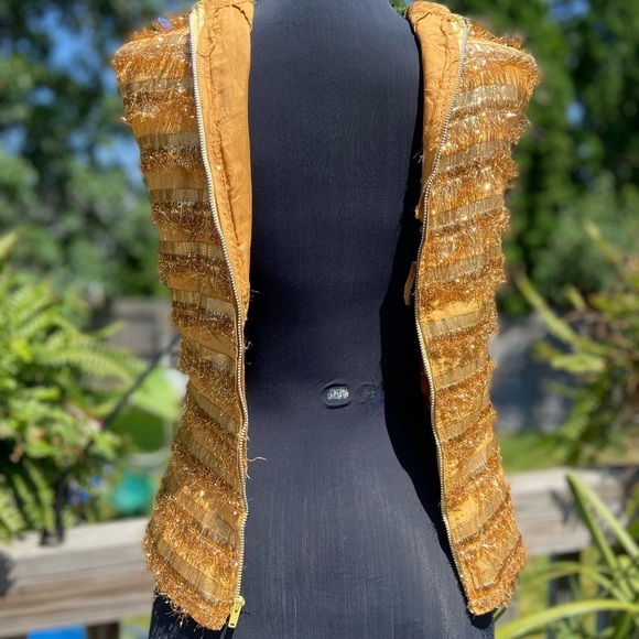 Y2K Fun Gold Fringe High Neck Top With Zipper Back. - Picture 8 of 13